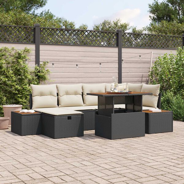 vidaXL Conjunto de Sof&aacute; de Jardim 7 pcs Preto vime PE