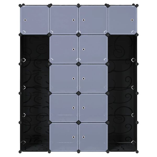 vidaXL Arm&aacute;rio pl&aacute;stico modular 14 gavetas 37x146x180,5cm preto branco