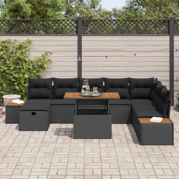 vidaXL Conjunto de Sof&aacute; de Jardim 9 pcs Preto vime PE