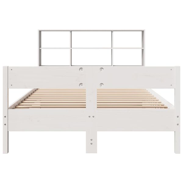 vidaXL Cama com estante sem colch&atilde;o 120x190 cm pinho maci&ccedil;o branco