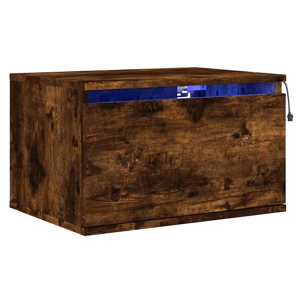 vidaXL Mesa de cabeceira de parede com luzes LED carvalho fumado