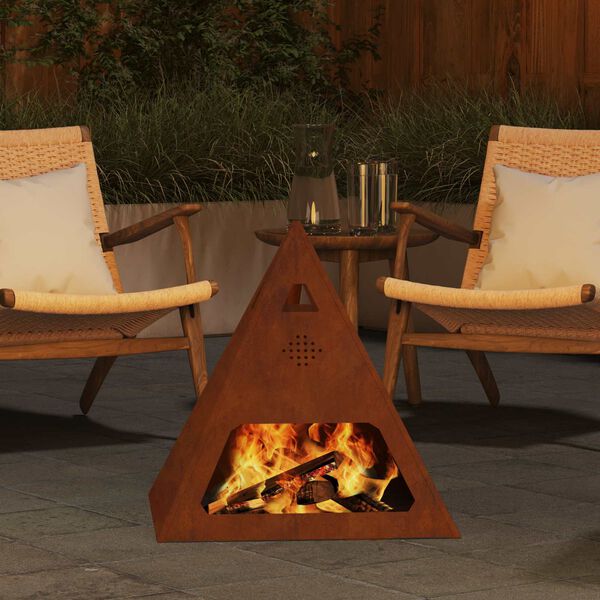 vidaXL Fire Pit Castanho 50 x 50 x 51 cm A&ccedil;o resistente &agrave;s intemp&eacute;ries