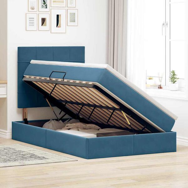 vidaXL Cama com arruma&ccedil;&atilde;o e colch&atilde;o Azul Escuro 120 x 200 cm Veludo