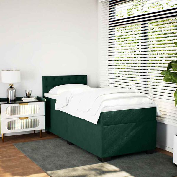 vidaXL Cama com molas/colch&atilde;o 80x200 cm veludo verde-escuro