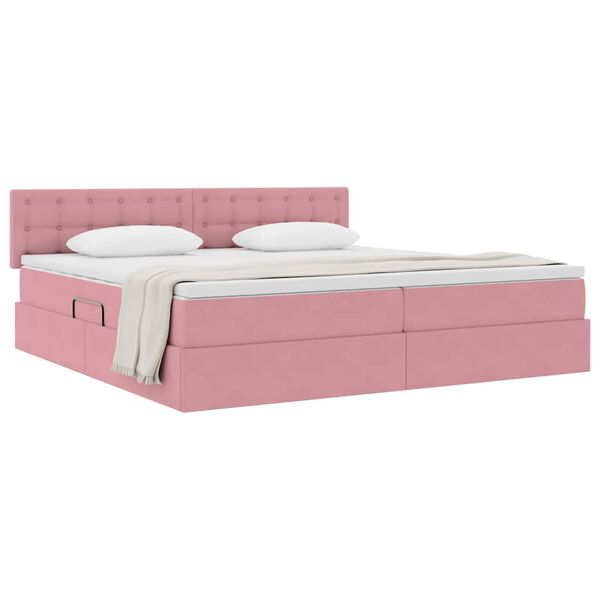 vidaXL Cama com Armazenamento com colch&atilde;o Rosa 200 x 200 cm Veludo