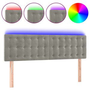 vidaXL Cabeceira de cama c/luzes LED veludo 144x5x78/88 cm cinza-claro
