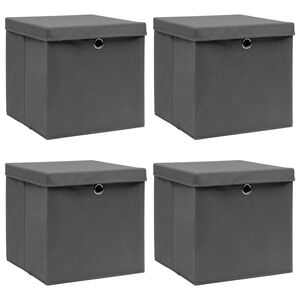 vidaXL Caixas de arruma&ccedil;&atilde;o com tampas 4 pcs 32x32x32 cm tecido cinza