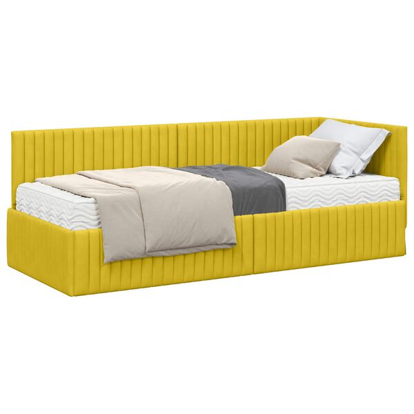 vidaXL Estrutura de Cama de Canto com Colch&atilde;o 2 pcs Amarelo Veludo