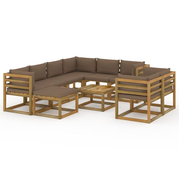 vidaXL 10pcs conjunto lounge p/ jardim c/ almofad&otilde;es cinza-acastanhado