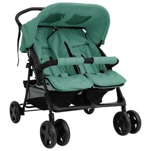 vidaXL Carrinho de beb&eacute; para g&eacute;meos a&ccedil;o verde