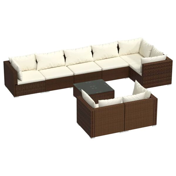 vidaXL 9 pcs conjunto lounge jardim c/ almofad&otilde;es vime PE castanho