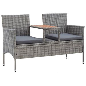 vidaXL Banco de jardim 2 lugares com mesa centro 143 cm vime PE cinza
