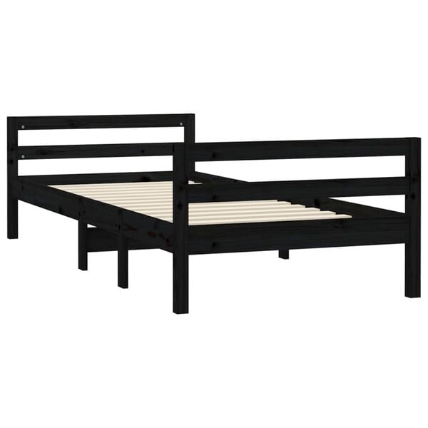 vidaXL Estrutura de cama 75x190 cm madeira de pinho maci&ccedil;a preto