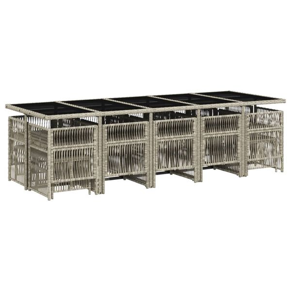 vidaXL 15 pcs conj. jantar jardim c/ almofad&otilde;es vime PE cinzento-claro