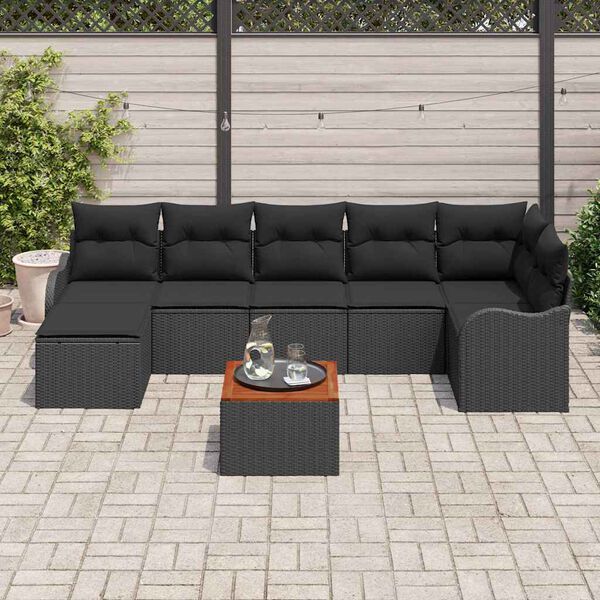 vidaXL Conjunto de Sofá de Jardim 8 pcs Preto Rattan Sintético