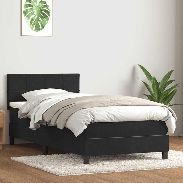 vidaXL Cama com molas/colch&atilde;o 100x210 cm veludo Preto