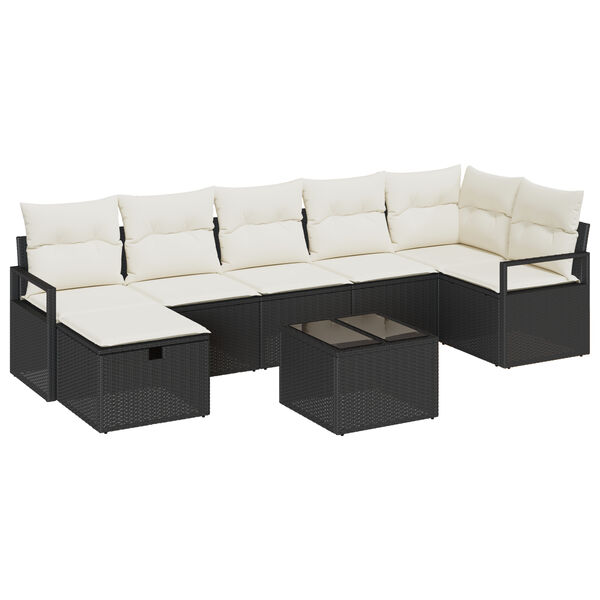 vidaXL Conjunto de Sof&aacute;s com almofada 8 pcs Preto e Creme vime PE