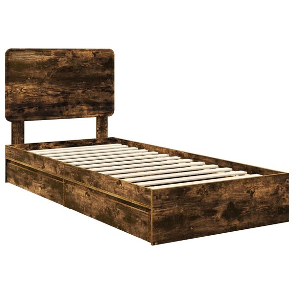 vidaXL Cama com Armazenamento com gaveta Carvalho Defumado 75 x 190 cm