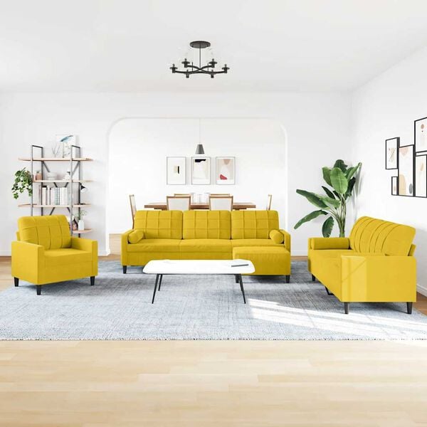 vidaXL 4 pcs conjunto de sofás com almofadões e rolos veludo amarelo