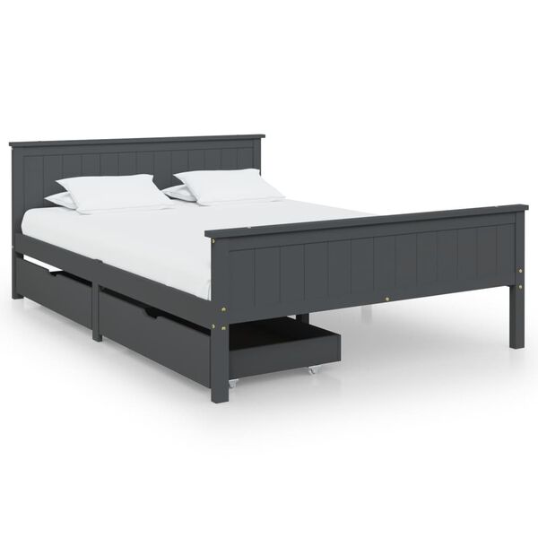 vidaXL Estrutura cama c/ 2 gavetas 140x200cm pinho maci&ccedil;o cinza-escuro