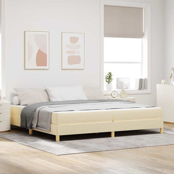 vidaXL Cama Box com colch&atilde;o Creme 200 x 200 cm tecido