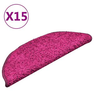 vidaXL Tapetes de escada 15 pe&ccedil;as 56x17x3 cm rosa semicircular