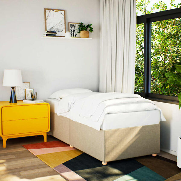 vidaXL Estrutura de cama sem colch&atilde;o 90x190 cm tecido creme