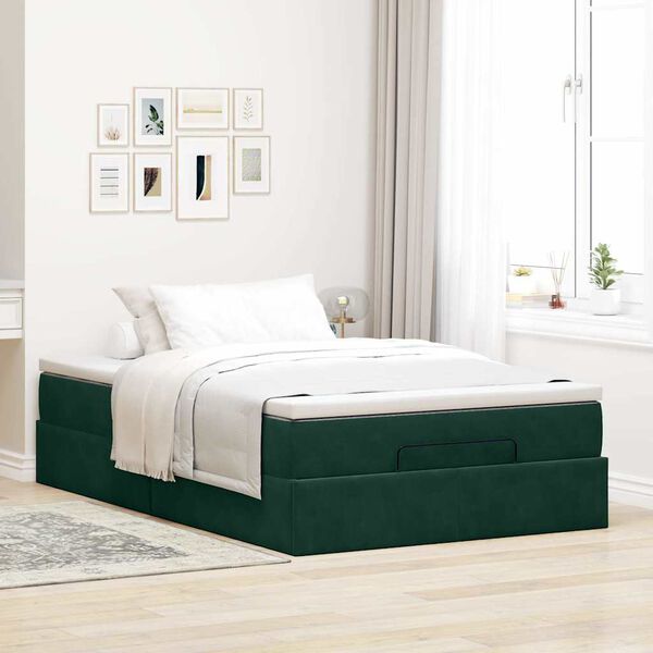 vidaXL Cama otomana com colch&atilde;o 120x190 cm veludo verde-escuro