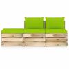 vidaXL 3 pcs conj. lounge jardim c/ almofad&otilde;es madeira impreg. verde