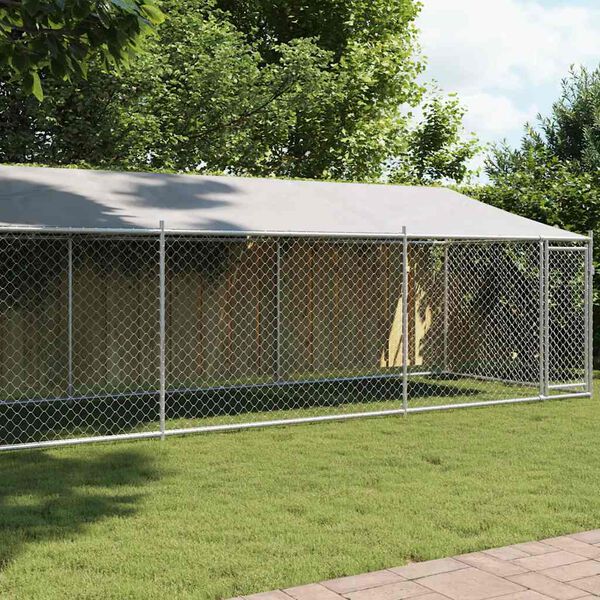 vidaXL Jaula para c&atilde;o com telhado/porta 8x2x2 m a&ccedil;o galvanizado cinza