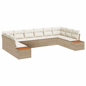 vidaXL Conjunto de Sof&aacute; de Jardim 10 pcs Bege e Creme Polirattan