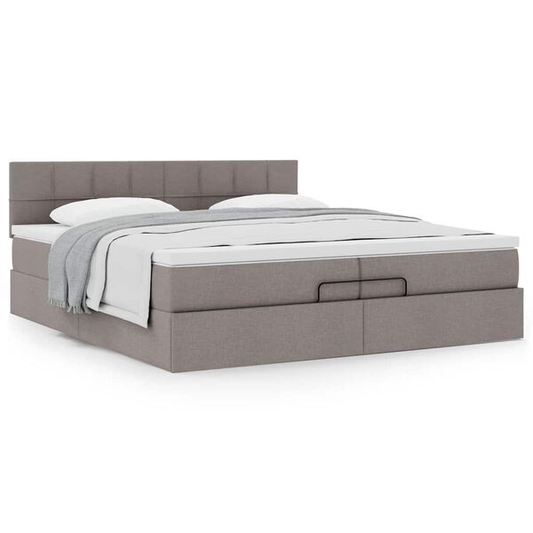 vidaXL Estrutura de cama otomana com colch&atilde;o cinza 200x200 cm tecido