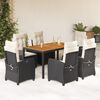 vidaXL 7 pcs conjunto de jantar p/ jardim c/ almofad&otilde;es vime PE preto