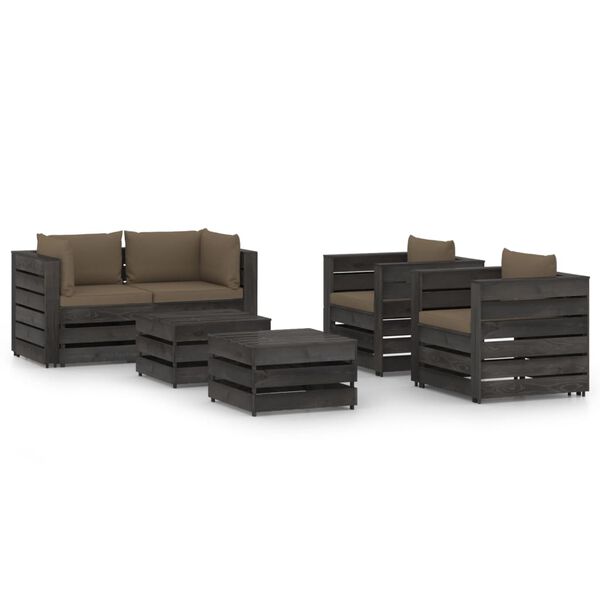vidaXL 6 pcs conj. lounge jardim + almofad&otilde;es madeira impreg. cinzento