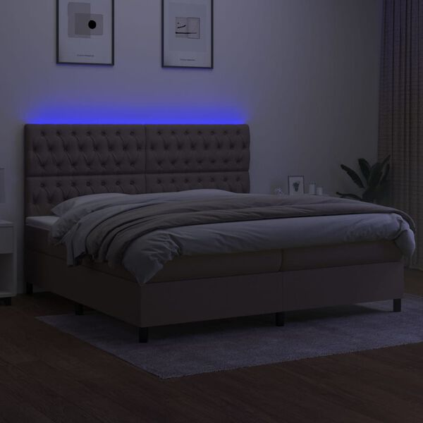 vidaXL Cama box spring colch&atilde;o/LED 200x200cm tecido cinza-acastanhado