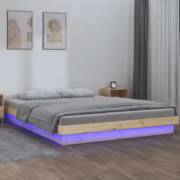 vidaXL Estrutura de cama de casal c/ LED 135x190 cm madeira maci&ccedil;a