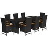 vidaXL 9 pcs conjunto de jantar p/ jardim c/ almofad&otilde;es vime PE preto
