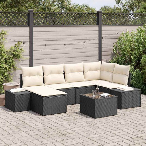 vidaXL Conjunto de Sof&aacute; de Jardim 6 pcs Preto e Creme vime PE