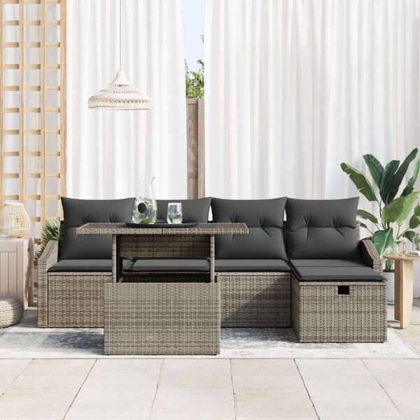 vidaXL Conjunto de Sof&aacute; de Jardim 6 pcs Cinzeto Rattan Sint&eacute;tico