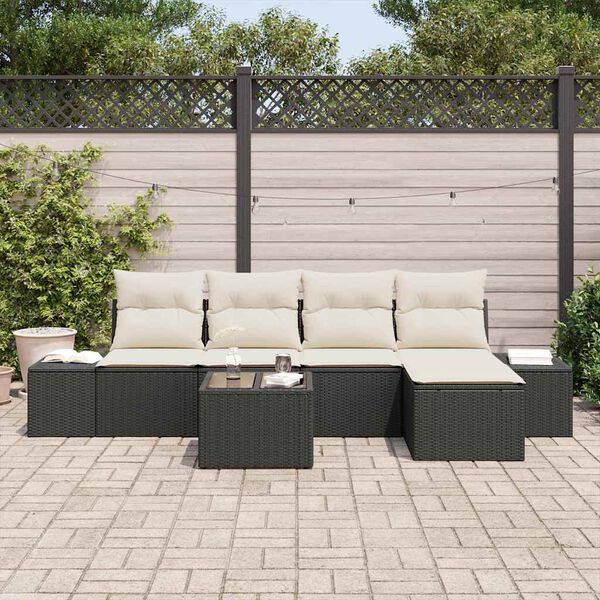 vidaXL Conjunto de Sof&aacute; de Jardim com almofada 6 pcs Preto vime PE