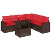 vidaXL Conjunto de sof&aacute; de jardim com 7 pe&ccedil;as e almofadas em rattan sint&eacute;tico marrom