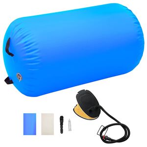 vidaXL Rolo de gin&aacute;stica/yoga insufl&aacute;vel com bomba 100x60 cm PVC azul