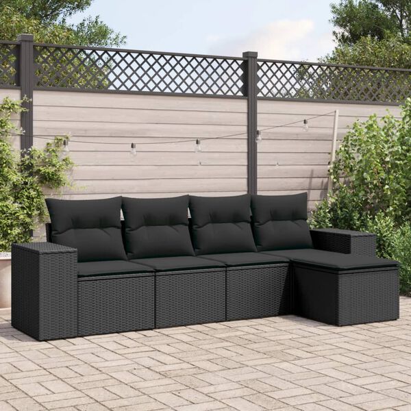 vidaXL 5 pcs conjunto sof&aacute;s de jardim com almofad&otilde;es vime PE preto