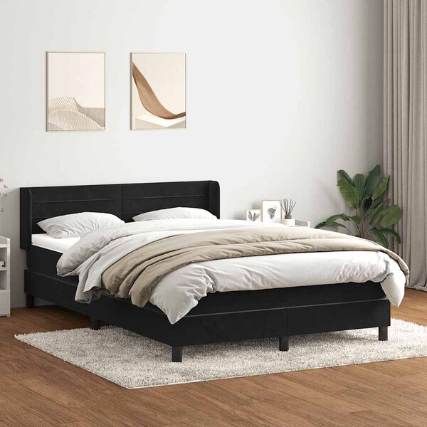 vidaXL Cama com molas/colch&atilde;o 140x210 cm veludo preto