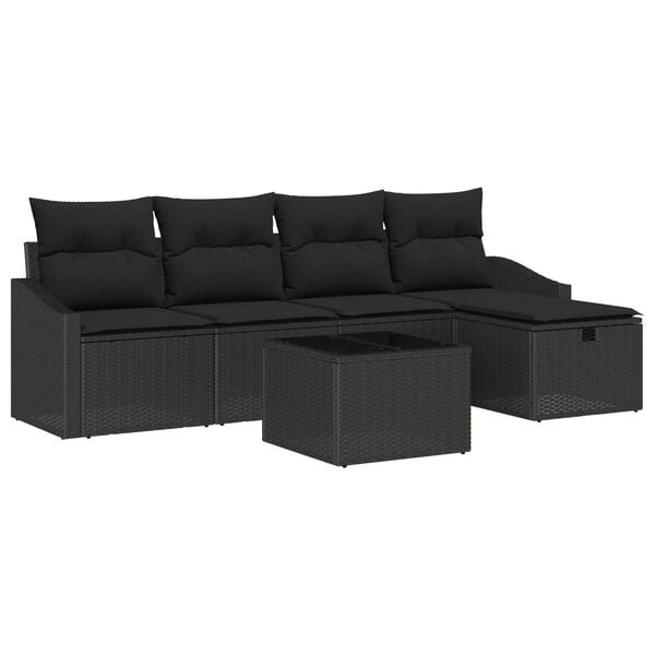vidaXL Conjunto de Sof&aacute;s com almofada 6 pcs Preto vime PE