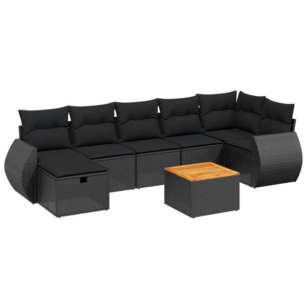 vidaXL 8 pcs conjunto sof&aacute;s de jardim com almofad&otilde;es vime PE preto