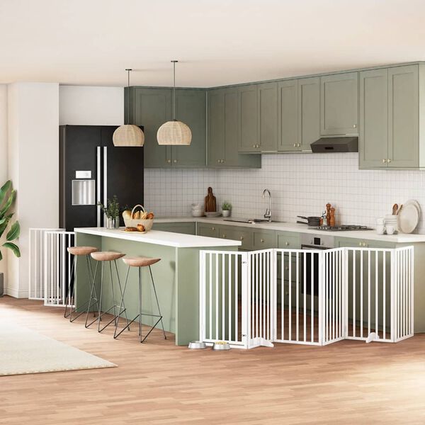 vidaXL Port&atilde;o p/ c&atilde;es com porta dobr&aacute;vel 15 pain&eacute;is 750cm &aacute;lamo branco