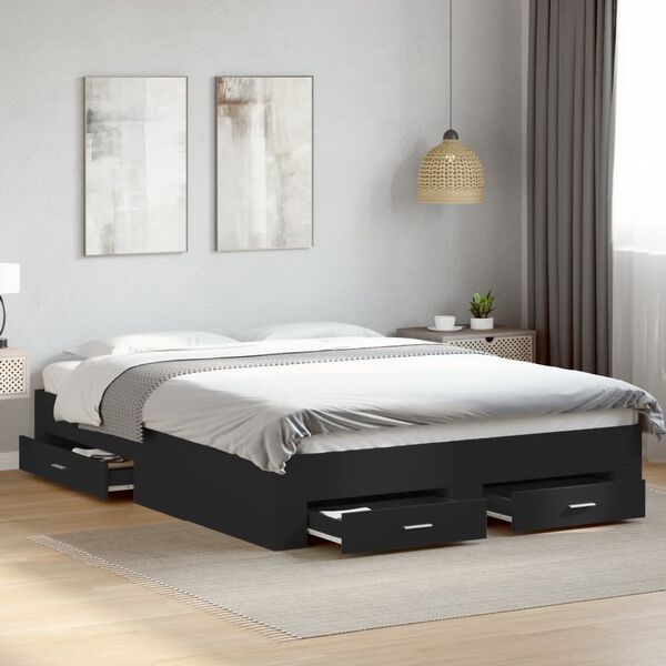 vidaXL Estrutura de cama c/ gavetas 160x200 cm derivados madeira preto