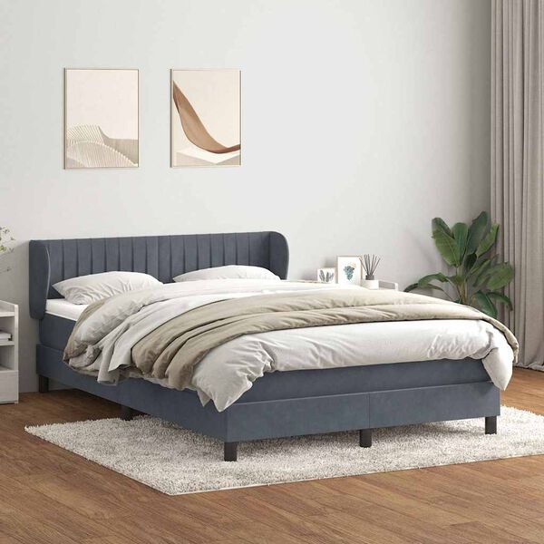 vidaXL Cama com molas/colch&atilde;o 160x220 cm veludo cinzento-escuro