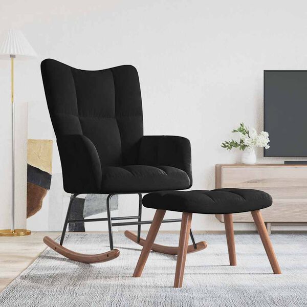 vidaXL Cadeira de baloi&ccedil;o com banco veludo preto